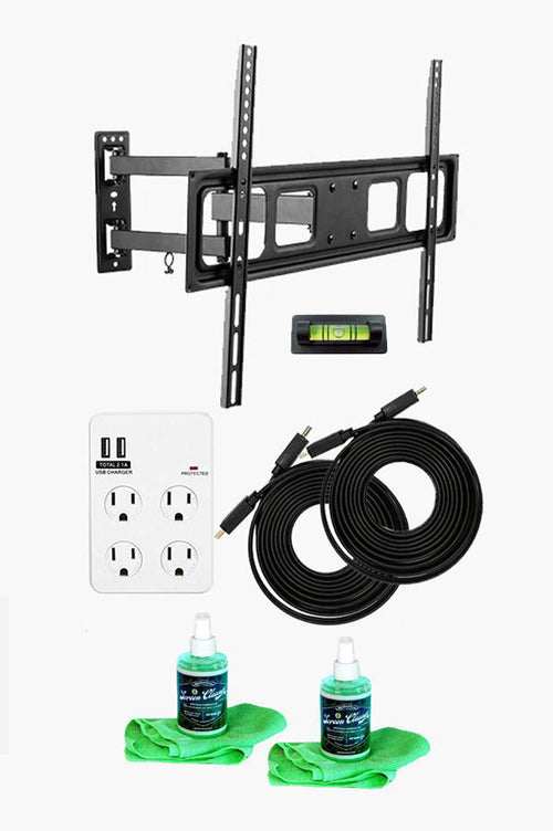 Full-Motion TV Wall Mount Kit — Ultimate Bundle for 32-70 Inch TVs + SurgePro 4-Outlet Surge Adapter w/ 2 USB ports + 2 LED TV Screen Cleaning Kits + 2 HDMI Cables