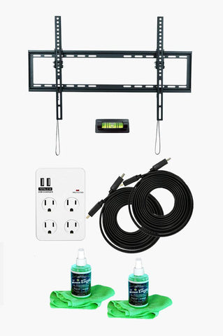 Fixed TV Wall Mount Kit — Ultimate Bundle for 37-70 Inch TVs + SurgePro 4-Outlet Surge Adapter w/ 2 USB ports + 2 LED TV Screen Cleaning Kits + 2 HDMI Cables