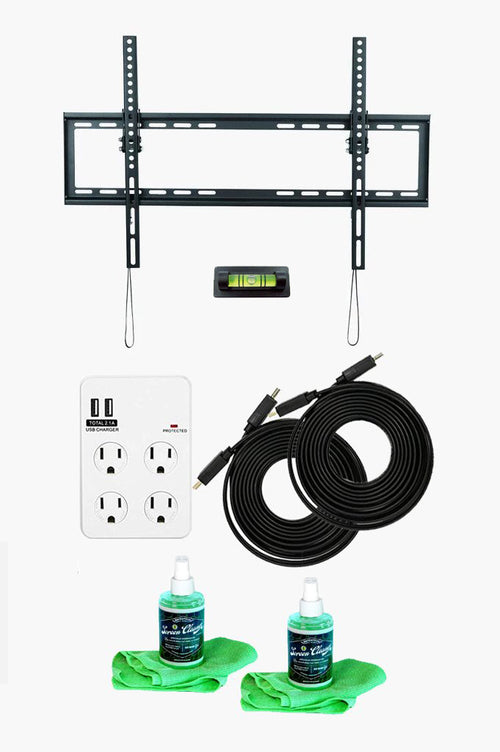 Tilt TV Wall Mount Kit — Ultimate Bundle for 37-70 Inch TVs + SurgePro 4-Outlet Surge Adapter w/ 2 USB ports + 2 LED TV Screen Cleaning Kits + 2 HDMI Cables