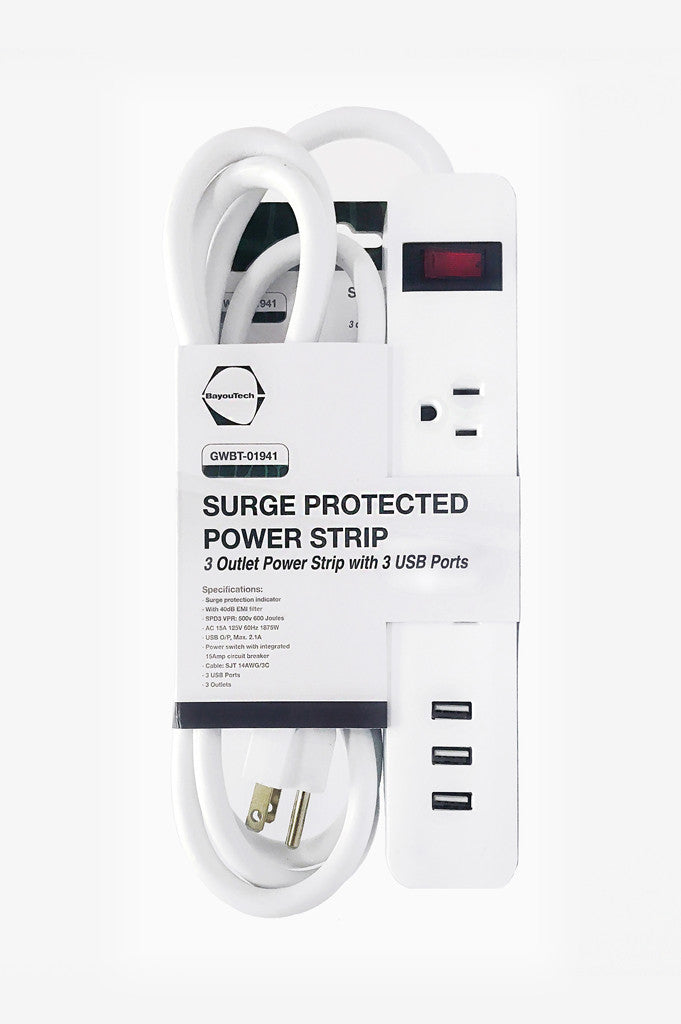 Surge Protected Power Strip with 3 USB Charging Ports